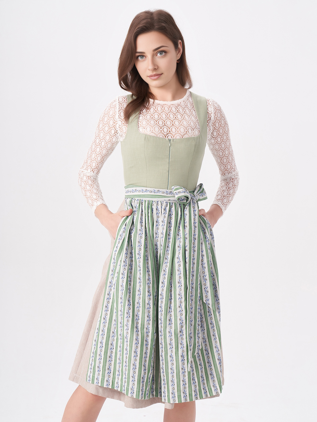 Dirndl in Grün und Beige