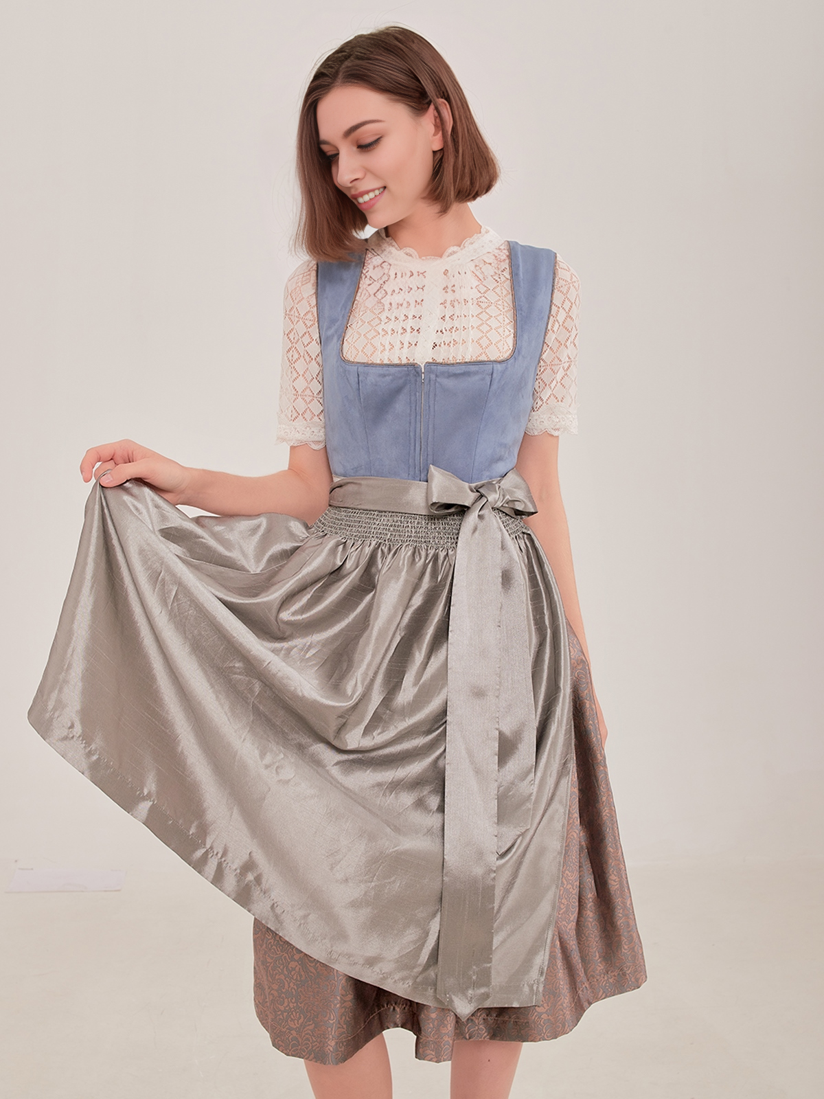 Dirndl Bluse Langarm in Blau