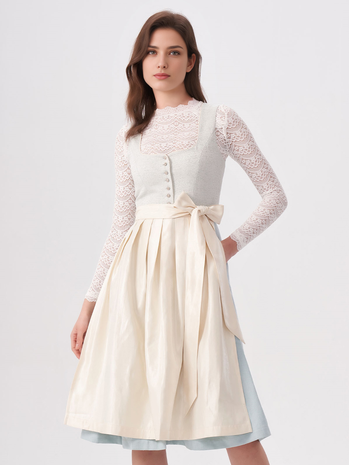 Dirndl Bluse Langarm Spitze in Blau