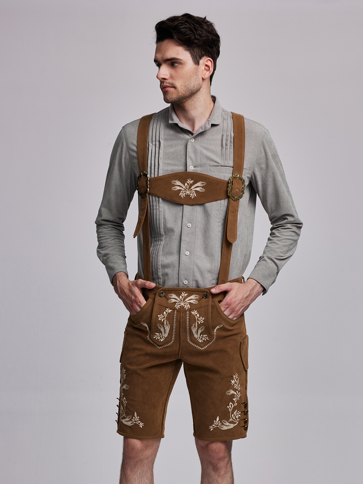 Dirndl Bluse Langarm in Braun